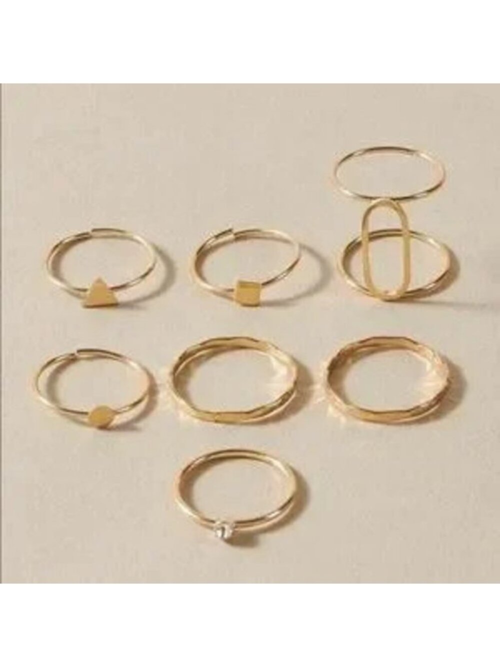 Gold 7pc Rhinestone Geometric Ring Set - Picture 2 of 2